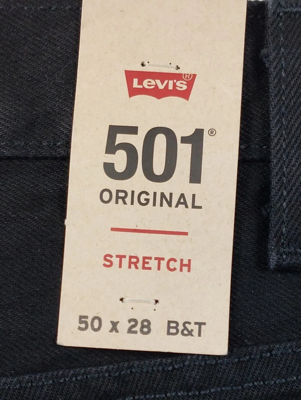 Levis Button Fly 501 Jeans Mens 50x28 Original Black Denim Stretch NWT $69.50